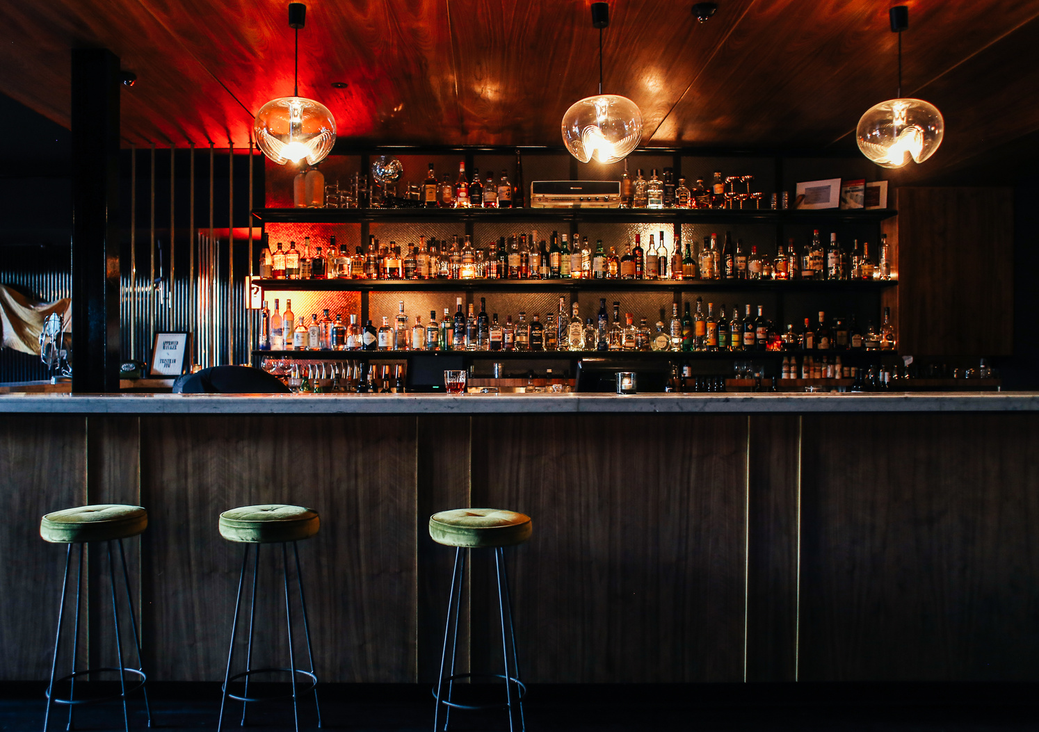 Liquors on the shelf in the bar